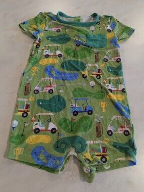 Little Sleepies Green Gold Summer Bamboo Romper 12-18 Months Toddler Baby